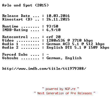 NFO for the release Arlo.und.Spot.2015.German.DL.720p.BluRay.x264-EXQUiSiTE by EXQUiSiTE