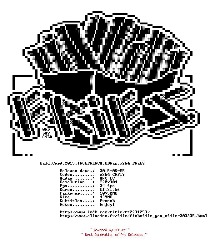 NFO for the release Wild.Card.2015.TRUEFRENCH.BDRip.x264-FRiES by FRiES