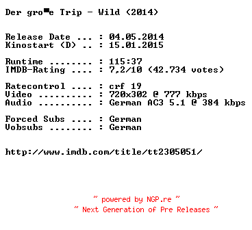 NFO for the release Der.grosse.Trip.Wild.German.BDRiP.x264-EXQUiSiTE by EXQUiSiTE