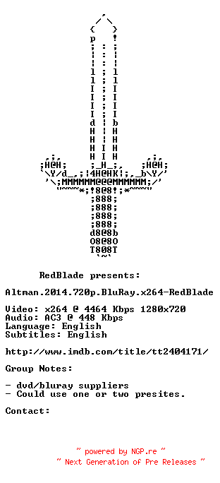NFO for the release Altman.2014.720p.BluRay.x264-RedBlade by RedBlade