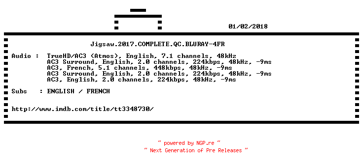 NFO for the release Jigsaw.2017.COMPLETE.QC.BLURAY-4FR by 4FR