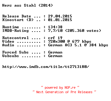 NFO for the release Herz.aus.Stahl.German.BDRiP.x264-EXQUiSiTE by EXQUiSiTE