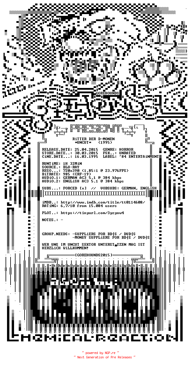 NFO for the release Ritter.Der.Daemonen.UNCUT.GERMAN.1995.DL.BDRiP.x264.INTERNAL-GOREHOUNDSx by GOREHOUNDSx