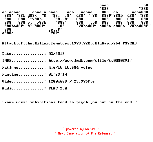 NFO for the release Attack.of.the.Killer.Tomatoes.1978.720p.BluRay.x264-PSYCHD by PSYCHD