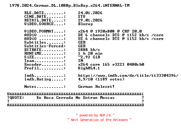 NFO for the release 1978.2024.German.DL.1080p.BluRay.x264.iNTERNAL-TM by TM