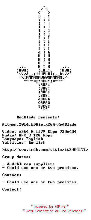 NFO for the release Altman.2014.BDRip.x264-RedBlade by RedBlade