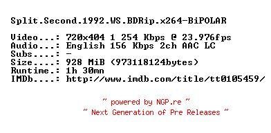 NFO for the release Split.Second.1992.WS.BDRip.x264-BiPOLAR by BiPOLAR