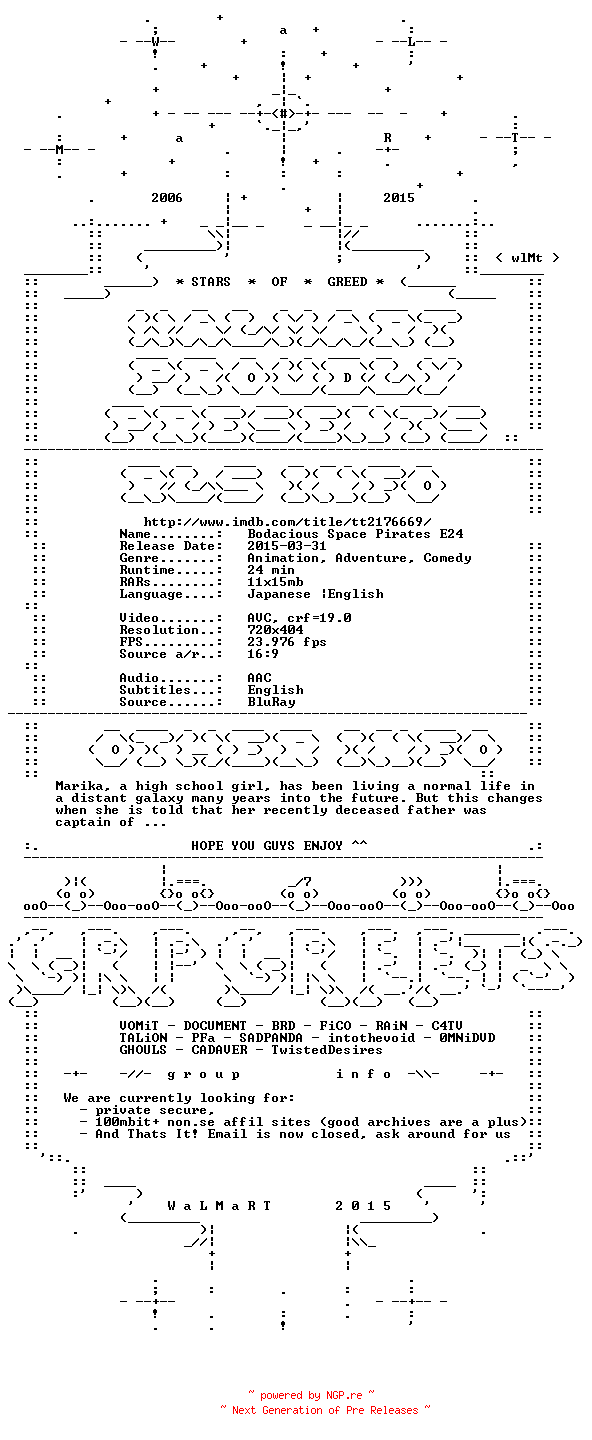 NFO for the release Bodacious.Space.Pirates.E24.BDRip.x264-WaLMaRT by WaLMaRT