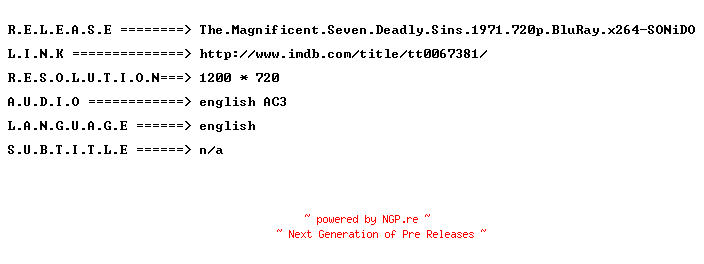 NFO for the release The.Magnificent.Seven.Deadly.Sins.1971.720p.BluRay.x264-SONiDO by SONiDO