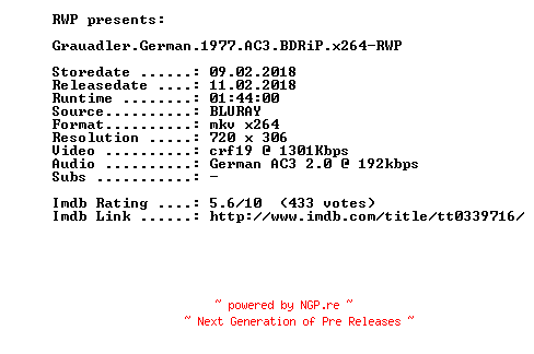 NFO for the release Grauadler.German.1977.AC3.BDRiP.x264-RWP by RWP