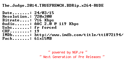 NFO for the release The.Judge.2014.TRUEFRENCH.BDRip.x264-RUDE by RUDE