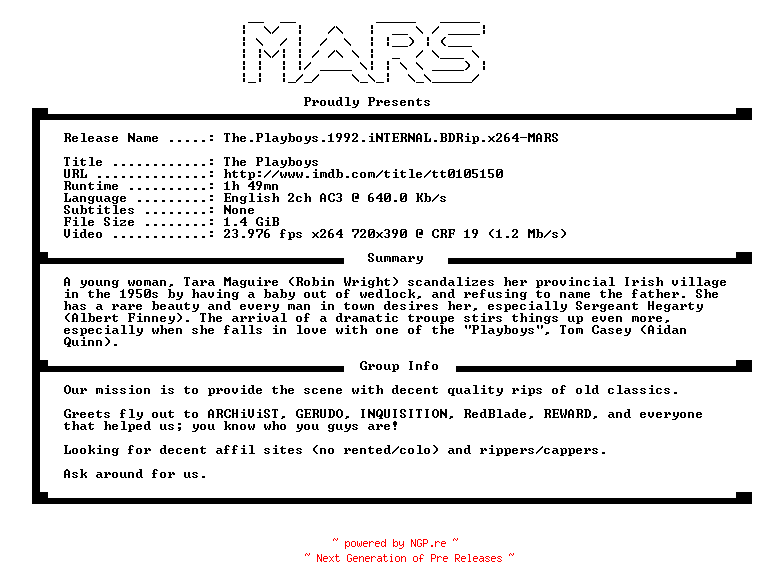 NFO for the release The.Playboys.1992.iNTERNAL.BDRip.x264-MARS by MARS