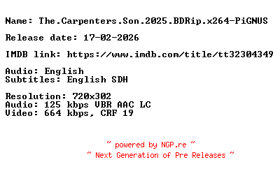 NFO for the release The.Carpenters.Son.2025.BDRip.x264-PiGNUS by PiGNUS