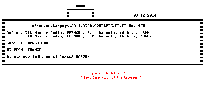 NFO for the release Adieu.Au.Langage.2014.2D3D.COMPLETE.FR.BLURAY-4FR by 4FR