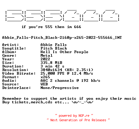 NFO for the release Abbie_Falls-Pitch_Black-2160p-x265-2022-555666_INT by 555666_INT