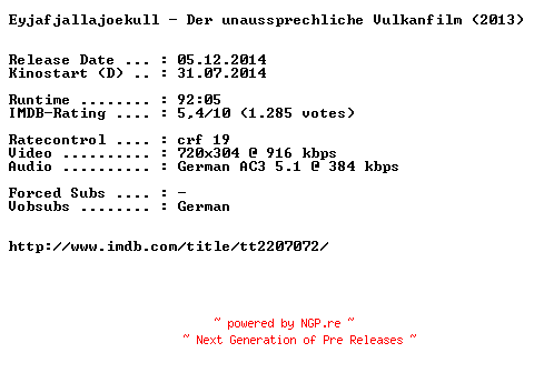 NFO for the release Eyjafjallajoekull.Der.unaussprechliche.Vulkanfilm.German.BDRiP.x264-EXQUiSiTE by EXQUiSiTE