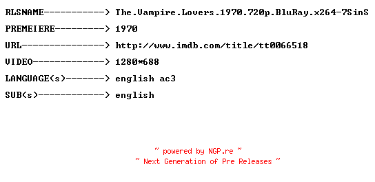 NFO for the release The.Vampire.Lovers.1970.720p.BluRay.x264-7SinS by 7SinS