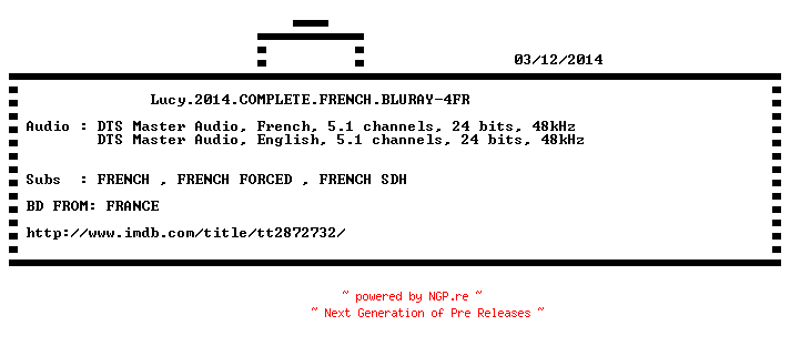 NFO for the release Lucy.2014.COMPLETE.FR.BLURAY-4FR by 4FR