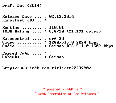 NFO for the release Draft.Day.2014.German.720p.BluRay.x264-EXQUiSiTE by EXQUiSiTE