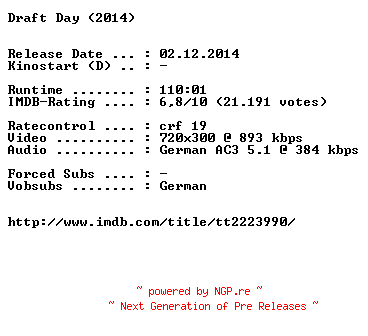 NFO for the release Draft.Day.German.2014.BDRiP.x264-EXQUiSiTE by EXQUiSiTE