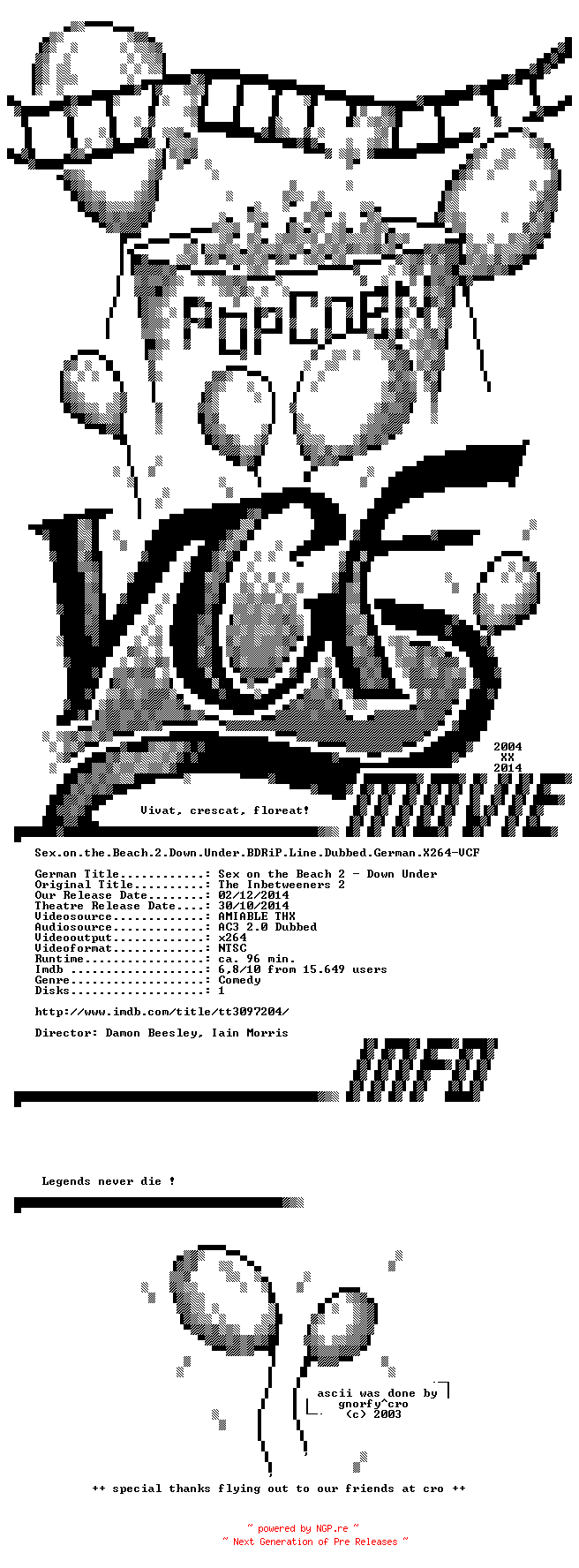 NFO for the release Sex.on.the.Beach.2.Down.Under.BDRiP.Line.Dubbed.German.X264-VCF by VCF