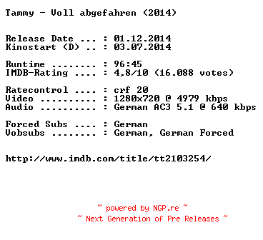 NFO for the release Tammy.Voll.abgefahren.German.720p.BluRay.x264-EXQUiSiTE by EXQUiSiTE