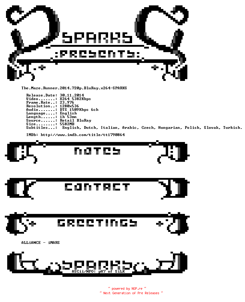 NFO for the release The.Maze.Runner.2014.720p.BluRay.x264-SPARKS by SPARKS