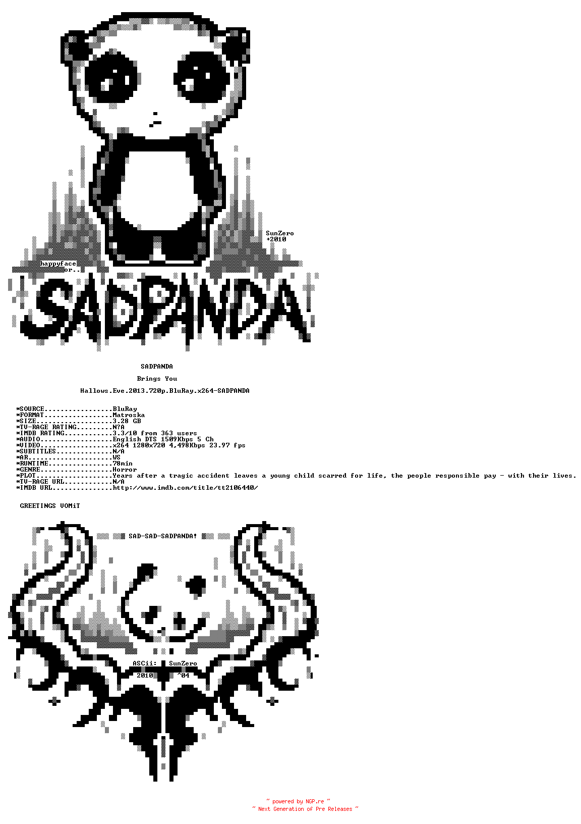 NFO for the release Hallows.Eve.2013.720p.BluRay.x264-SADPANDA by SADPANDA