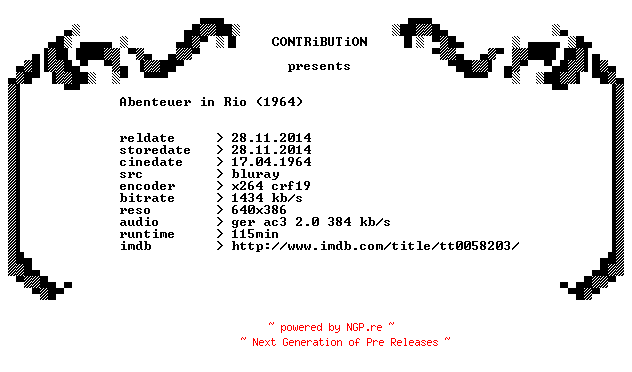 NFO for the release Abenteuer.in.Rio.1964.German.BDRip.x264-CONTRiBUTiON by CONTRiBUTiON
