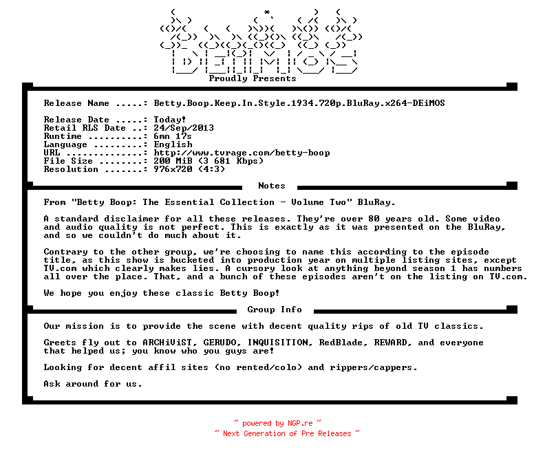 NFO for the release Betty.Boop.Keep.In.Style.1934.720p.BluRay.x264-DEiMOS by DEiMOS
