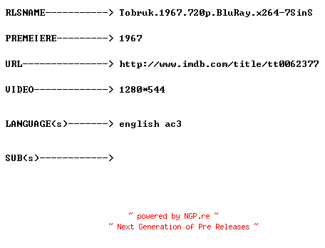 NFO for the release Tobruk.1967.720p.BluRay.x264-7SinS by 7SinS