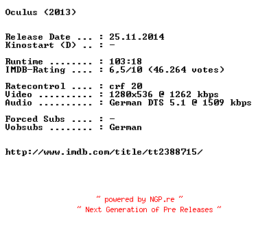 NFO for the release Oculus.2013.German.720p.BluRay.x264-EXQUiSiTE by EXQUiSiTE
