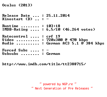 NFO for the release Oculus.German.2013.BDRiP.x264-EXQUiSiTE by EXQUiSiTE