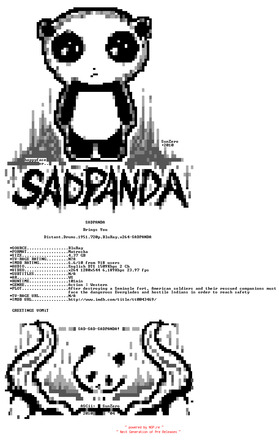 NFO for the release Distant.Drums.1951.720p.BluRay.x264-SADPANDA by SADPANDA