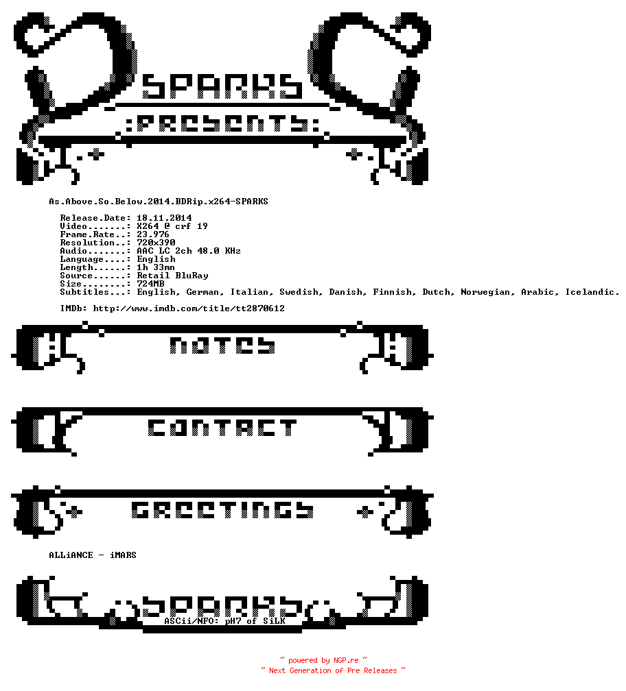 NFO for the release As.Above.So.Below.2014.BDRip.x264-SPARKS by SPARKS
