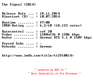 NFO for the release The.Signal.German.720p.BluRay.x264-EXQUiSiTE by EXQUiSiTE