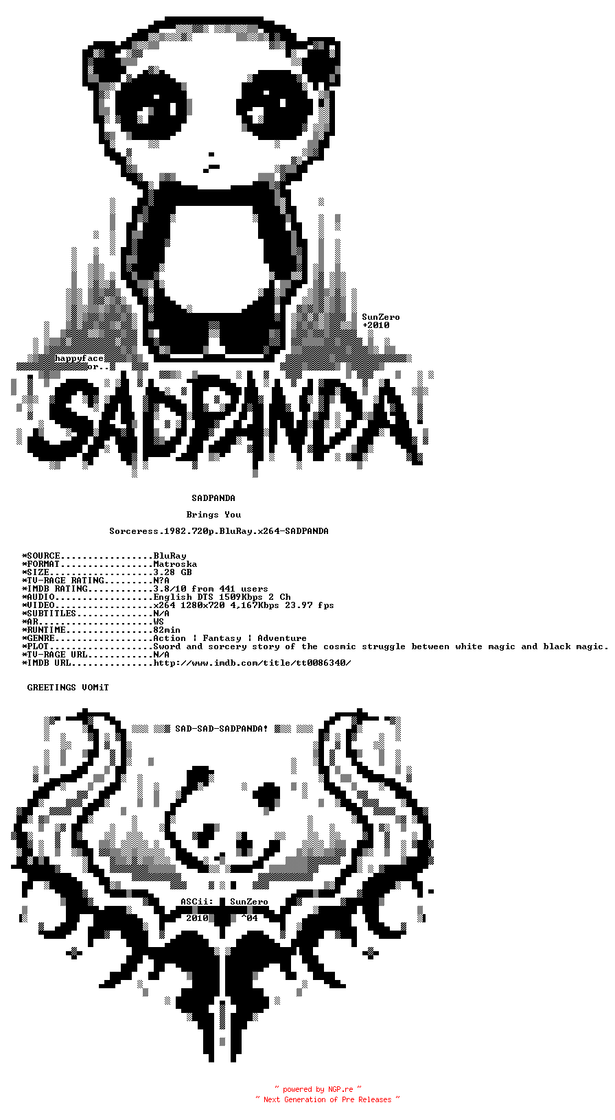 NFO for the release Sorceress.1982.720p.BluRay.x264-SADPANDA by SADPANDA