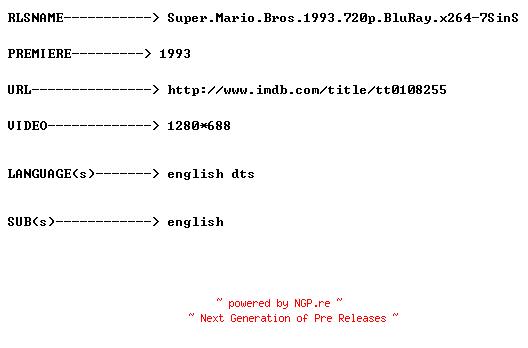 NFO for the release Super.Mario.Bros.1993.720p.BluRay.x264-7SinS by 7SinS