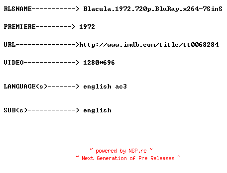 NFO for the release Blacula.1972.720p.BluRay.x264-7SinS by 7SinS