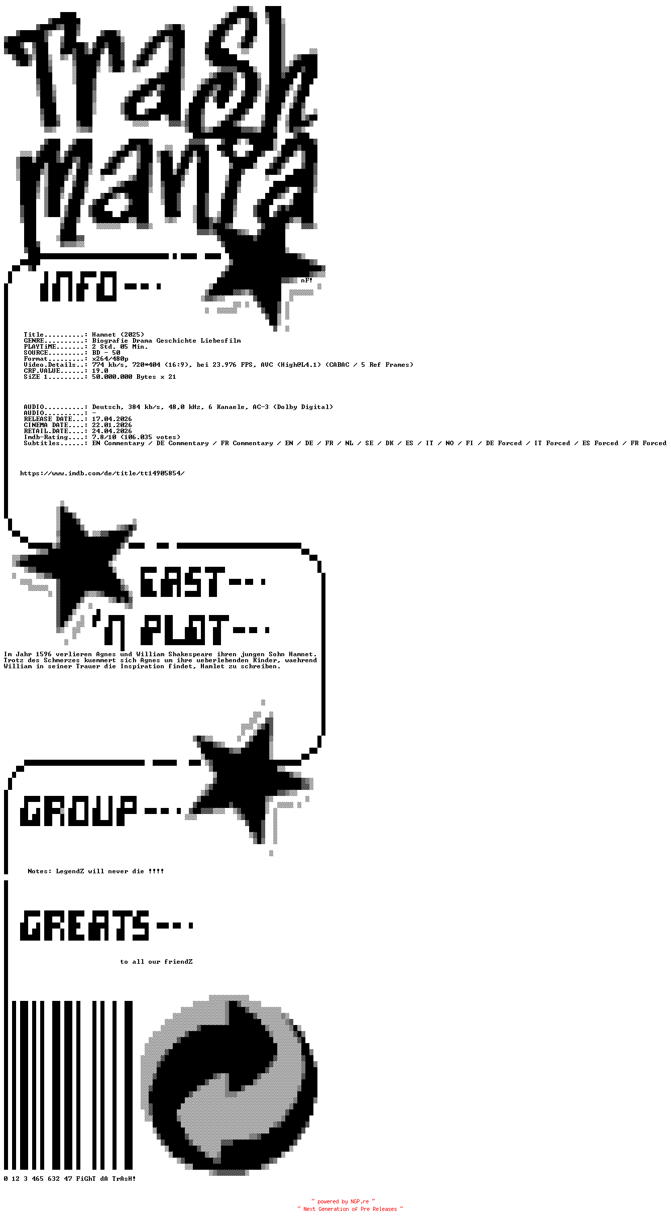 NFO for the release Hamnet.German.2025.AC3.BDRip.x264-TM by TM