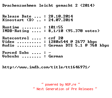 NFO for the release Drachenzaehmen.leicht.gemacht.2.German.720p.BluRay.x264-EXQUiSiTE by EXQUiSiTE