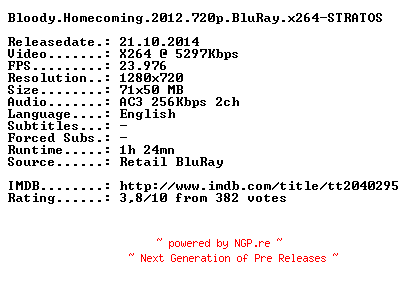 NFO for the release Bloody.Homecoming.2012.720p.BluRay.x264-STRATOS by STRATOS