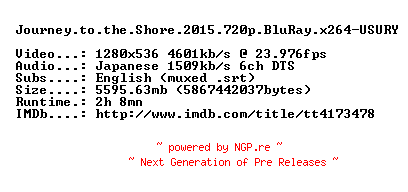 NFO for the release Journey.to.the.Shore.2015.720p.BluRay.x264-USURY by USURY