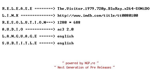 NFO for the release The.Visitor.1979.720p.BluRay.x264-SONiDO by SONiDO