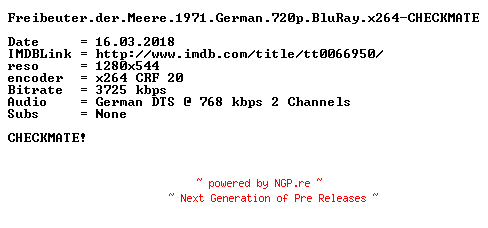 NFO for the release Freibeuter.der.Meere.1971.German.720p.BluRay.x264-CHECKMATE by CHECKMATE
