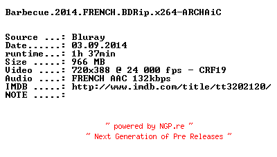 NFO for the release Barbecue.2014.FRENCH.BDRip.x264-ARCHAiC by ARCHAiC