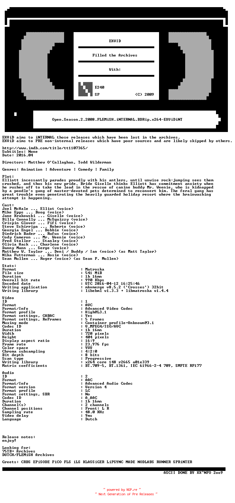 NFO for the release Open.Season.2.2008.FLEMiSH.iNTERNAL.BDRip.x264-EXViDiNT by EXViDiNT