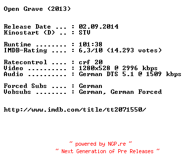 NFO for the release Open.Grave.2013.German.720p.BluRay.x264-EXQUiSiTE by EXQUiSiTE