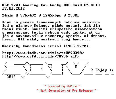NFO for the release ALF.1x03.Looking.For.Lucky.DVB.XviD.CZ-SDTV by SDTV