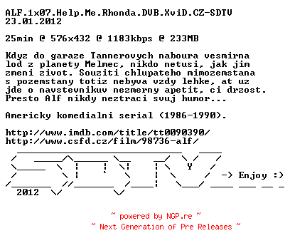 NFO for the release ALF.1x07.Help.Me.Rhonda.DVB.XviD.CZ-SDTV by SDTV